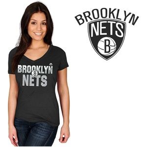 Womens Brooklyn Nets T-Shirt Soft Black XXL V-Neck